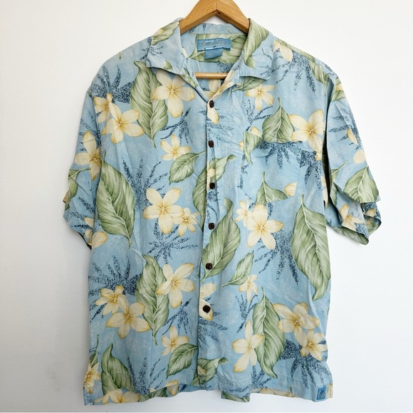 Bermuda Bay 100% Silk Men’s Button Up Shirt Hawaiian Tropical Short Sleeve Large - Picture 1 of 8